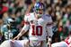 PHILADELPHIA, PA - OCTOBER 27: Quarterback Eli Manning #10 of the New York Giants calls a play on the line against the Philadelphia Eagles in the second half during a game at Lincoln Financial Field on October 27, 2013 in Philadelphia, Pennsylvania. The G