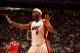 MIAMI, FL - NOVEMBER 3: LeBron James #6 of the Miami Heat reacts against the Washington Wizards on November 3, 2013 at American Airlines Arena in Miami, Florida. NOTE TO USER: User expressly acknowledges and agrees that, by downloading and/or using this p