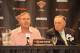 NEW YORK, NY - JULY 08: (L-R) The New York Knicks, head coach Mike D'Antoni and team president Donnie Walsh address the media during a press conference on July 8, 2010 at Madison Square Garden in New York City. NOTE TO USER: User expressly acknowledges