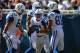 Sep 9, 2012; Chicago, IL, USA; Indianapolis Colts running back Donald Brown (31) celebrates his touchdown run during the second quarter against the Chicago Bears at Soldier Field. Mandatory Credit: Dennis Wierzbicki-USA TODAY Sports