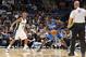SAN ANTONIO, TX - OCTOBER 22: Victor Oladipo #5 of the Orlando Magic handles the ball against Patty Mills #8 of the San Antonio Spurs during the first preseason game at the AT&T Center on October 22, 2013 in San Antonio, Texas. NOTE TO USER: User expressl