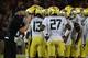 November 7, 2013; Stanford, CA, USA; Oregon Ducks head coach Mark Helfrich claps during the second quarter against the Stanford Cardinal at Stanford Stadium. Mandatory Credit: Kyle Terada-USA TODAY Sports