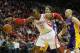 HOUSTON, TX - NOVEMBER 07: Dwight Howard #12 of the Houston Rockets fighst for the ball with Pau Gasol #16, Nick Young #0 and Chris Kamen #9 of the Los Angeles Lakers during the game at Toyota Center on November 7, 2013 in Houston, Texas. NOTE TO USER: