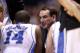 INDIANAPOLIS, IN - MARCH 29: Head coach Mike Krzyzewski of the Duke Blue Devils talks with his players during a timeout against the Michigan State Spartans during the Midwest Region Semifinal round of the 2013 NCAA Men's Basketball Tournament at Lucas Oi