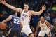 TULSA, OK - OCTOBER 17: Brian Roberts #22 of the New Orleans Pelicans is defended by Steven Adams #12 of the Oklahoma City Thunder during the NBA preseason game on October 17, 2013 at the BOK Center in Tulsa, Oklahoma. NOTE TO USER: User expressly acknow