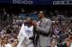 ORLANDO, FL - APRIL 9: Jason Richardson #23 and Dwight Howard #12 of the Orlando Magic look on during the game against the Detroit Pistons on April 9, 2012 at Amway Center in Orlando, Florida. NOTE TO USER: User expressly acknowledges and agrees that, by