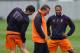 LIVERPOOL, ENGLAND - OCTOBER 24: Liverpool manager Brendan Rodgers in good spirits with Glen Johnson and Stewart Downing during a training session ahead of their UEFA Europa League group match against FC Anzhi Makhachkala at Melwood Training Ground on Oc