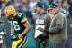 GREEN BAY, WI - NOVEMBER 10: Scott Tolzien #16 of the Green Bay Packers talks with Aaron Rodgers and head coach Mike McCarthy during a fourth quarter time out while playing the Philadelphia Eagles at Lambeau Field on November 10, 2013 in Green Bay, Wiscon