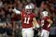 PALO ALTO, CA - NOVEMBER 07: Shayne Skov #11 of the Stanford Cardinal tries to get the crowd to make more noise during the fourth quarter of their game against the Oregon Ducks at Stanford Stadium on November 7, 2013 in Palo Alto, California. (Photo by