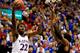 LAWRENCE, KS - NOVEMBER 08: Andrew Wiggins #22 of the Kansas Jayhawks shoots during the game against the Louisiana Monroe Warhawks at Allen Fieldhouse on November 8, 2013 in Lawrence, Kansas. (Photo by Jamie Squire/Getty Images)