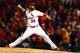 Jason Motte throws a pitch home in Game 3 of the NLCS against the Giants in 2012.