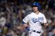LOS ANGELES, CA - OCTOBER 07: Michael Young #10 of the Los Angeles Dodgers reacts after flying out in the seventh inning against the Atlanta Braves in Game Four of the National League Division Series at Dodger Stadium on October 7, 2013 in Los Angeles, C