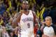 OKLAHOMA CITY, OK - NOVEMBER 10 : Serge Ibaka #9 of the Oklahoma City Thunder gets pumped up against the the Washington Wizards during an NBA game on November 10, 2013 at the Chesapeake Energy Arena in Oklahoma City, Oklahoma. NOTE TO USER: User expressly