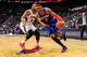 ATLANTA, GA - NOVEMBER 13: Carmelo Anthony #7 of the New York Knicks drives to the basket against the Atlanta Hawks on November 13, 2013 at Philips Arena in Atlanta, Georgia. NOTE TO USER: User expressly acknowledges and agrees that, by downloading and/