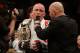 Mar 16, 2013; Montreal, Quebec, CAN; Georges St.Pierre gives an interview to Joe Rogan after defeating Nick Diaz (not pictured) in their Welterweight title bout at UFC 158 at the Bell Centre. Mandatory Credit: Eric Bolte-USA TODAY Sports