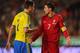 LISBON, PORTUGAL - NOVEMBER 15: Mikael Lustig of Sweden remonstrates with Cristiano Ronaldo of Portugal during the FIFA 2014 World Cup Qualifier Play-off First Leg between Portugal and Sweden at Estadio da Luz on November 15, 2013 in Lisbon, Portugal. (