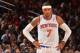 NEW YORK, NY - NOVEMBER 5: Carmelo Anthony #7 of the New York Knicks looks on against the Charlotte Bobcats during the game on November 5, 2013 at Madison Square Garden in New York City, New York. NOTE TO USER: User expressly acknowledges and agrees that,