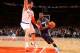 NEW YORK, NY - OCTOBER 25: Kemba Walker #15 of the Charlotte Bobcats drives against Andrea Bargnani #77 of the New York Knicks during a preseason game on October 25, 2013 at Madison Square Garden in New York City. NOTE TO USER: User expressly acknowledge