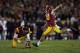 LOS ANGELES, CA - NOVEMBER 16: Kicker Andre Heidari #48 of the USC Trojans kicks the go ahead field goal in the closing seconds of the game against the Stanford Cardinal at Los Angeles Coliseum on November 16, 2013 in Los Angeles, California. USC defeate