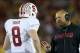Nov 16, 2013; Los Angeles, CA, USA; Stanford Cardinal coach David Shaw (right) talks with quarterback Kevin Hogan (8) during the game against the Southern California Trojans at Los Angeles Memorial Coliseum. Mandatory Credit: Kirby Lee-USA TODAY Sports