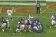 A fullback has to be ready for anything, even taking on two blocks on the same play. In this frame, Conner double-teams LB Jon Bostic with David Diehl, which allows Jacobs to cut left. Conner then peels off that block and picks up LB Blake Costanzo, who has come across the formation. Thanks to Conner’s seal, Jacobs turns the corner for 14 yards.