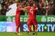 LISBON, PORTUGAL - NOVEMBER 15: Cristiano Ronaldo of Portugal celebrates after scoring with team mates Fabio Coentrao and Miguel Veloso during the FIFA 2014 World Cup Qualifier Play-off First Leg between Portugal and Sweden at Estadio da Luz on November