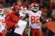 DENVER, CO - NOVEMBER 17: Head coach Andy Reid of the Kansas City Chiefs talks to Dwayne Bowe #82 in the first half against the Denver Broncos at Sports Authority Field at Mile High on November 17, 2013 in Denver, Colorado. (Photo by Doug Pensinger/Get