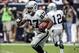 Nov 17, 2013; Houston, TX, USA; Oakland Raiders running back Rashad Jennings (27) runs the ball for a touchdown during the third quarter against the Houston Texans at Reliant Stadium. The Raiders defeated the Texans 28-23. Mandatory Credit: Troy Taormina-