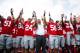 COLUMBUS, OH - AUGUST 31: Head Coach Urban Meyer of the Ohio State Buckeyes celebrates with his team by singing 'Carmen Ohio' after Ohio State defeated the Buffalo Bulls 40-20 on August 31, 2013 at Ohio Stadium in Columbus, Ohio. (Photo by Kirk Irwin/Ge