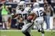 Nov 17, 2013; Houston, TX, USA; Oakland Raiders running back Rashad Jennings (27) runs the ball for a touchdown during the third quarter against the Houston Texans at Reliant Stadium. The Raiders defeated the Texans 28-23. Mandatory Credit: Troy Taormina-