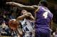 Nov 19, 2013; Durham, NC, USA; East Carolina Pirates guard Prince Williams (4) defends as Duke Blue Devils guard Rasheed Sulaimon (14) shoots at Cameron Indoor Stadium. Mandatory Credit: Mark Dolejs-USA TODAY Sports