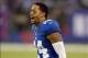 Nov 10, 2013; East Rutherford, NJ, USA; New York Giants cornerback Terrell Thomas (24) reacts during the game against the Oakland Raiders at MetLife Stadium. The Giants defeated the Raiders 24-20. Mandatory Credit: Kirby Lee-USA TODAY Sports