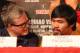 BEVERLY HILLS, CA - AUGUST 08: Manny Pacquiao speaks with trainer Freddie Roach at a press conference previewing the upcoming match against Brandon Rios at Beverly Hills Hotel on August 8, 2013 in Beverly Hills, California. (Photo by Stephen Dunn/Gett