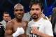 LAS VEGAS, NV - JUNE 09: (L-R) Timothy Bradley and Manny Pacquiao pose for a photo after Bradley defeated Pacquiao by split decision to win the WBO welterweight championship at MGM Grand Garden Arena on June 9, 2012 in Las Vegas, Nevada. (Photo by Kevor