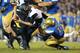 PASADENA, CA - OCTOBER 12: Linebacker Anthony Barr #11 of the UCLA Bruins sacks quarterback Jared Goff #16 of the California Golden Bears at the Rose Bowl on October 12, 2013 in Pasadena, California. (Photo by Stephen Dunn/Getty Images)