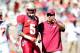 TALLAHASSEE, FL - APRIL 13: Jameis Winston #5 of the Garnet Team speaks with head coach Jimbo Fisher during Florida State's Garnet and Gold Spring game at Doak Campbell Stadium on April 13, 2013 in Tallahassee, Florida. (Photo by Stacy Revere/Getty Imag