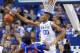 LEXINGTON, KY - NOVEMBER 19: Marcus Lee #00 of the Kentucky Wildcats blocks the shot of Lonnie McClanahan #22 of the Texas-Arlington Mavericks during the game at Rupp Arena on November 19, 2013 in Lexington, Kentucky. (Photo by Andy Lyons/Getty Images)