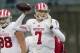 Nov 16, 2013; Madison, WI, USA; Indiana Hoosiers quarterback Nate Sudfeld (7) throws a pass during warmups prior to the game against the Wisconsin Badgers at Camp Randall Stadium. Mandatory Credit: Jeff Hanisch-USA TODAY Sports