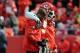 Nov 24, 2013; Kansas City, MO, USA; Kansas City Chiefs outside linebacker Tamba Hali (91) is assisted off the field after an injury timeout during the first half of the game against the San Diego Chargers at Arrowhead Stadium. Mandatory Credit: Denny Medl