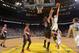 OAKLAND, CA - NOVEMBER 23: Andrew Bogut #12 of the Golden State Warriors shoots against Robin Lopez #42 of the Portland Trail Blazers on November 23, 2013 at Oracle Arena in Oakland, California. NOTE TO USER: User expressly acknowledges and agrees that, b