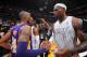 MIAMI, FL - FEBRUARY 10: Kobe Bryant #24 of the Los Angeles Lakers and LeBron James #6 of the Miami Heat congratulate each other after a game between the Los Angeles Lakers and the Miami Heat on February 10, 2013 at American Airlines Arena in Miami, Flor