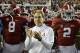 Nov 9, 2013; Tuscaloosa, AL, USA; Alabama Crimson Tide head coach Nick Saban in front of his team as they prepare to take the field against the LSU Tigers at Bryant-Denny Stadium. Mandatory Credit: John David Mercer-USA TODAY Sports
