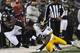 BALTIMORE, MD - DECEMBER 02: Full back Vonta Leach #44 of the Baltimore Ravens is hit out of bounds by linebacker Jason Worilds #93 of the Pittsburgh Steelers in the second quarter at M&T Bank Stadium on December 2, 2012 in Baltimore, Maryland. (Photo by