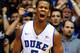 DURHAM, NC - NOVEMBER 15: Rodney Hood #5 of the Duke Blue Devils reacts after scoring a basket and drawing a foul against the Florida Atlantic Owls during play at Cameron Indoor Stadium on November 15, 2013 in Durham, North Carolina. (Photo by Grant Hal