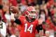 Nov 9, 2013; Athens, GA, USA; Georgia Bulldogs quarterback Hutson Mason (14) throws a pass against the Appalachian State Mountaineers during the second half at Sanford Stadium. Georgia defeated Appalachian State 45-6. Mandatory Credit: Dale Zanine-USA TOD