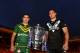 MANCHESTER, ENGLAND - NOVEMBER 27: Cameron Smith the captain of Australia and Simon Mannering the captain of New Zealand hold the Rugby League World Cup during the Rugby League World Cup Final press conference at Old Trafford on November 27, 2013 in Manc