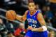 Nov 15, 2013; Atlanta, GA, USA; Philadelphia 76ers small forward Evan Turner (12) takes the ball down court in the first quarter against the Atlanta Hawks at Philips Arena. Mandatory Credit: Daniel Shirey-USA TODAY Sports