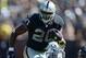 Sep 15, 2013; Oakland, CA, USA; Oakland Raiders running back Darren McFadden (20) carries the ball in the first half against the Jacksonville Jaguars at O.co Coliseum. Mandatory Credit: Kirby Lee-USA TODAY Sports