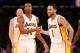 LOS ANGELES, CA - NOVEMBER 03: Wesley Johnson #11 and Jordan Farmar #1 of the Los Angeles Lakers celebrate during the game against the Atlanta Hawks at Staples Center on November 3, 2013 in Los Angeles, California. The Lakers won 105-103. NOTE TO USER: