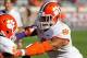 Nov 2, 2013; Charlottesville, VA, USA; Clemson Tigers defensive end Vic Beasley (3) participates in warm ups prior to the Tigers game against the Virginia Cavaliers at Scott Stadium. Mandatory Credit: Geoff Burke-USA TODAY Sports